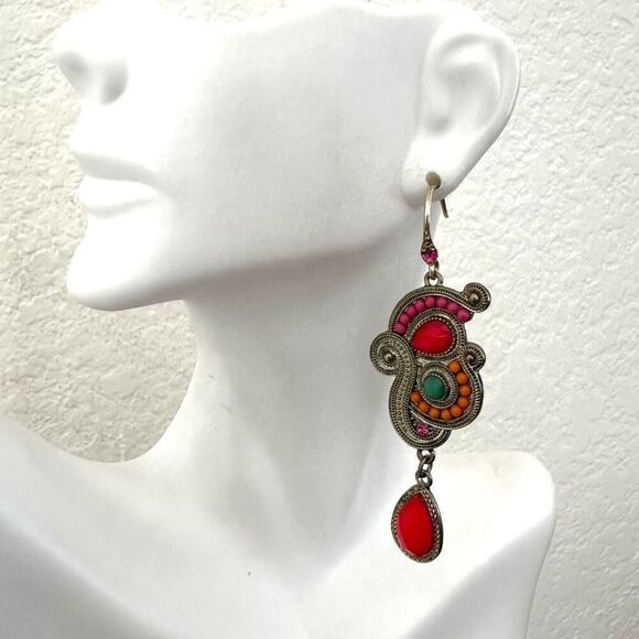 Colorful drop statement earrings - Picture 7 of 10